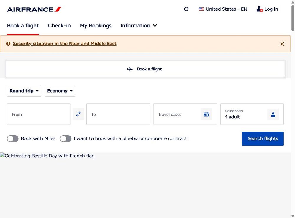 Города и даты — покупка билета Air France