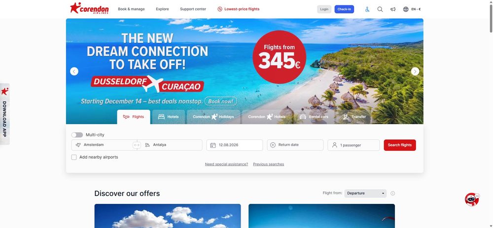 Поиск рейса — покупка билета Corendon Airlines