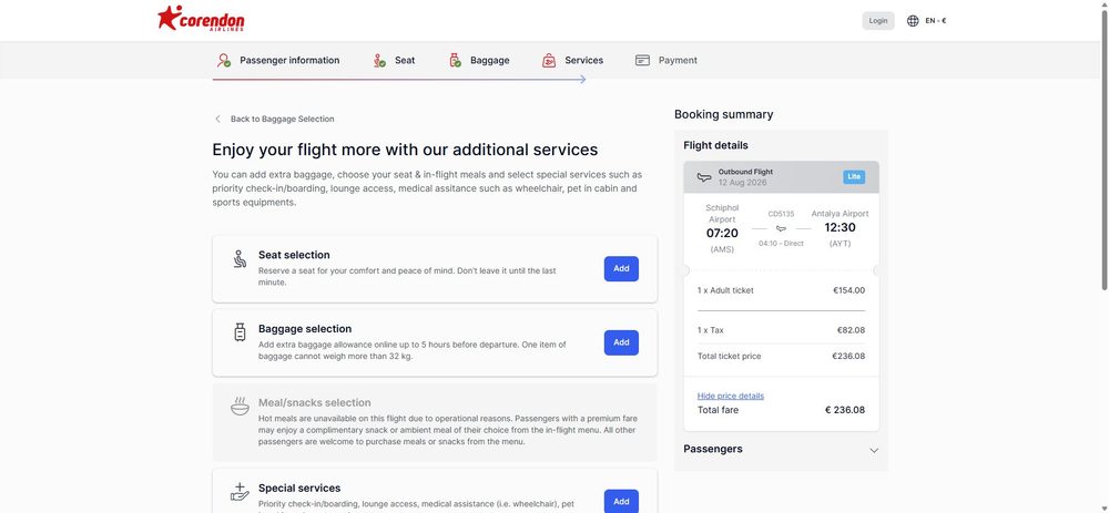 Услуги — покупка билета Corendon Airlines